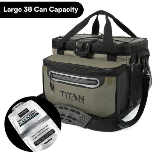 Titan by Arctic Zone 38-Can 25-Quart Iceless Zipperless Soft Cooler with Ice Blanket, Olive Green