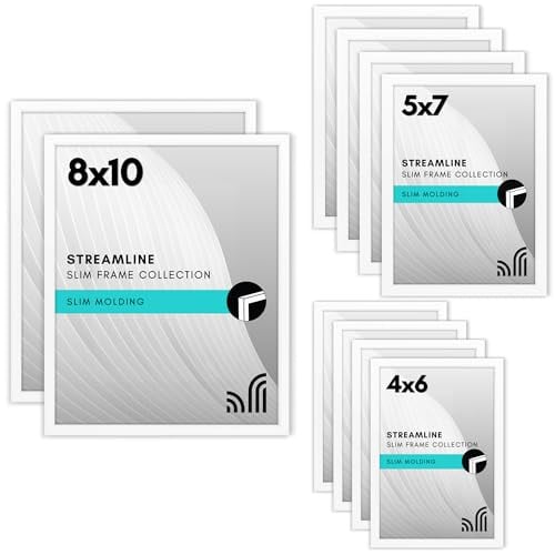 Americanflat Set of 10 Picture Frames with Shatter-Resistant Glass - Gallery Wall Frame Set with Two 8x10, Four 5x7 and Four 4x6 Frames - Streamline Collection - White Deal