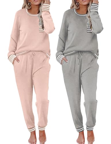 Ekouaer Womens Pajama Sets 2 Pack Long Sleeve Lounge Sets Pink & Grey Small Deal