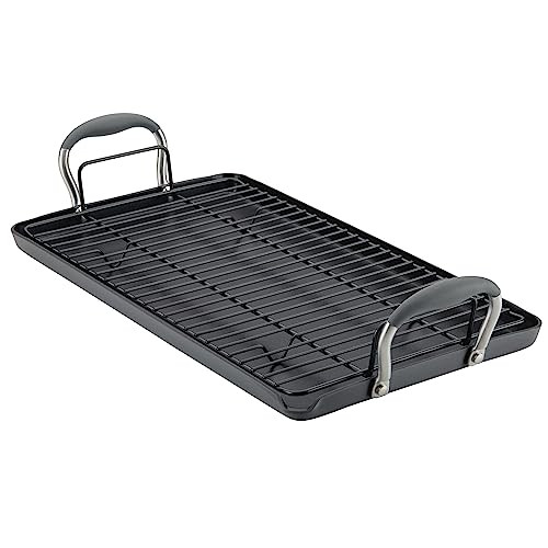 Anolon Advanced Home Hard Anodized Nonstick Double Burner Griddle w/ Roasting Rack (10" x 18", Moonstone)