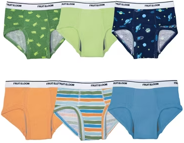 6-Pack Fruit of the Loom Toddler Boy's 100% Cotton Potty Trainer Briefs (Size 2T-3T)