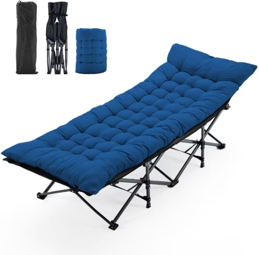 Sweetcrispy 74'' Folding Camping Cot with Mattress Blue Deal