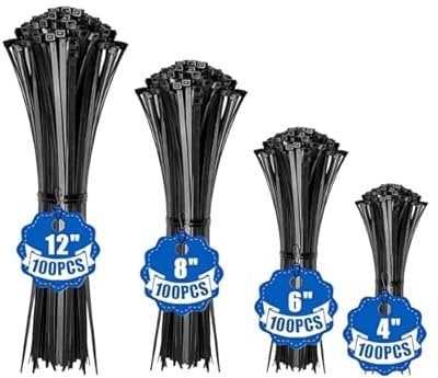 Black Heavy Duty Zip Ties 400-Piece Assorted Sizes 4-12 Inch Deal