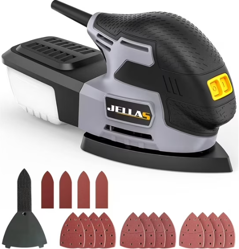 JELLAS Electric Detail Sander 220W 13,000 RPM with 16PCS Sandpapers