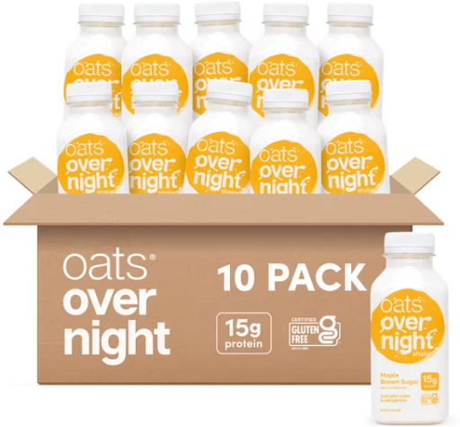 Oats Overnight Maple Brown Sugar Protein Overnight Oatmeal Shake, 2.1 oz, 10-Pack Deal