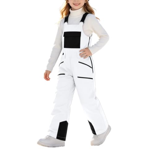 Kids Waterproof Insulated Snow Bibs with Pockets