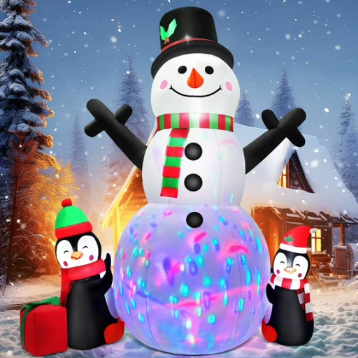 IZNEN 6FT Christmas Snowman Inflatables with Penguins & Gift Boxes