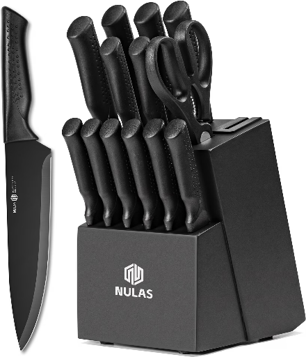 NULAS 14-Piece Knife Set with Built-In Sharpener