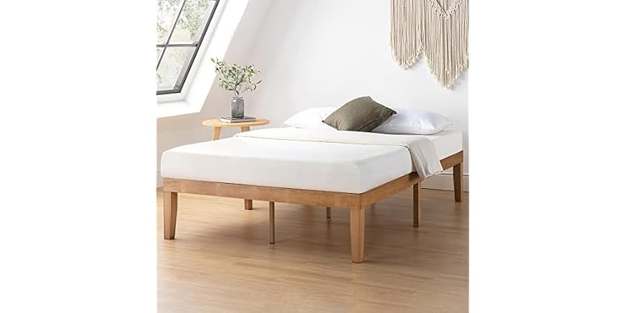 Mellow Naturalista Classic Queen 16" Solid Wood Platform Bed w/ Wooden Slats (Natural Pine) Deal