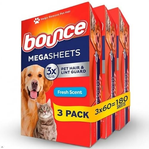 Bounce Pet Hair and Lint Guard Mega Fabric Softener Dryer Sheets 4 x 180-Count