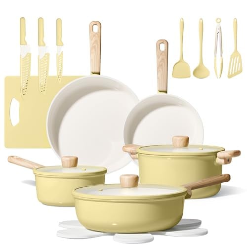CAROTE Ceramic Nonstick 24-Piece Cookware Set w/ Knife Set Deal