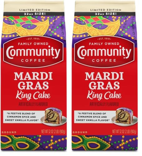 Community Coffee Mardi Gras King Cake Flavored Medium Roast Ground Coffee 2-Pack 32-Oz