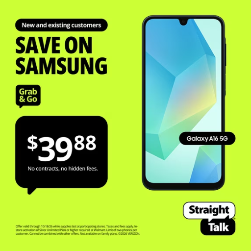 Straight Talk Samsung Galaxy A16 5G 128GB Prepaid Smartphone Deal