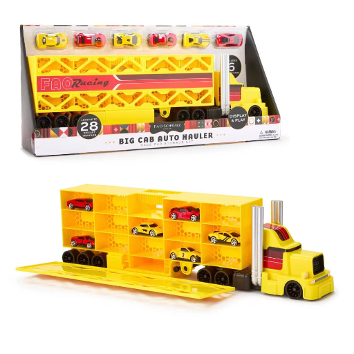 FAO Schwarz Big Cab Auto Hauler w/ 6 diecast vehicles