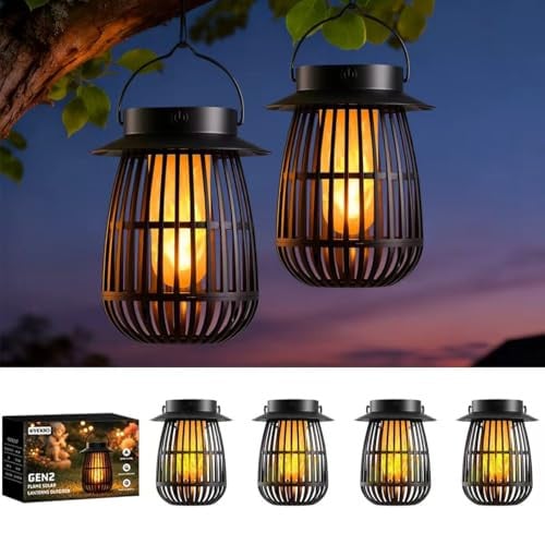 Kyekio Gen2 Flame LED Flickering Flame Solar or USB Rechargeable Lanterns 4-Pack Deal