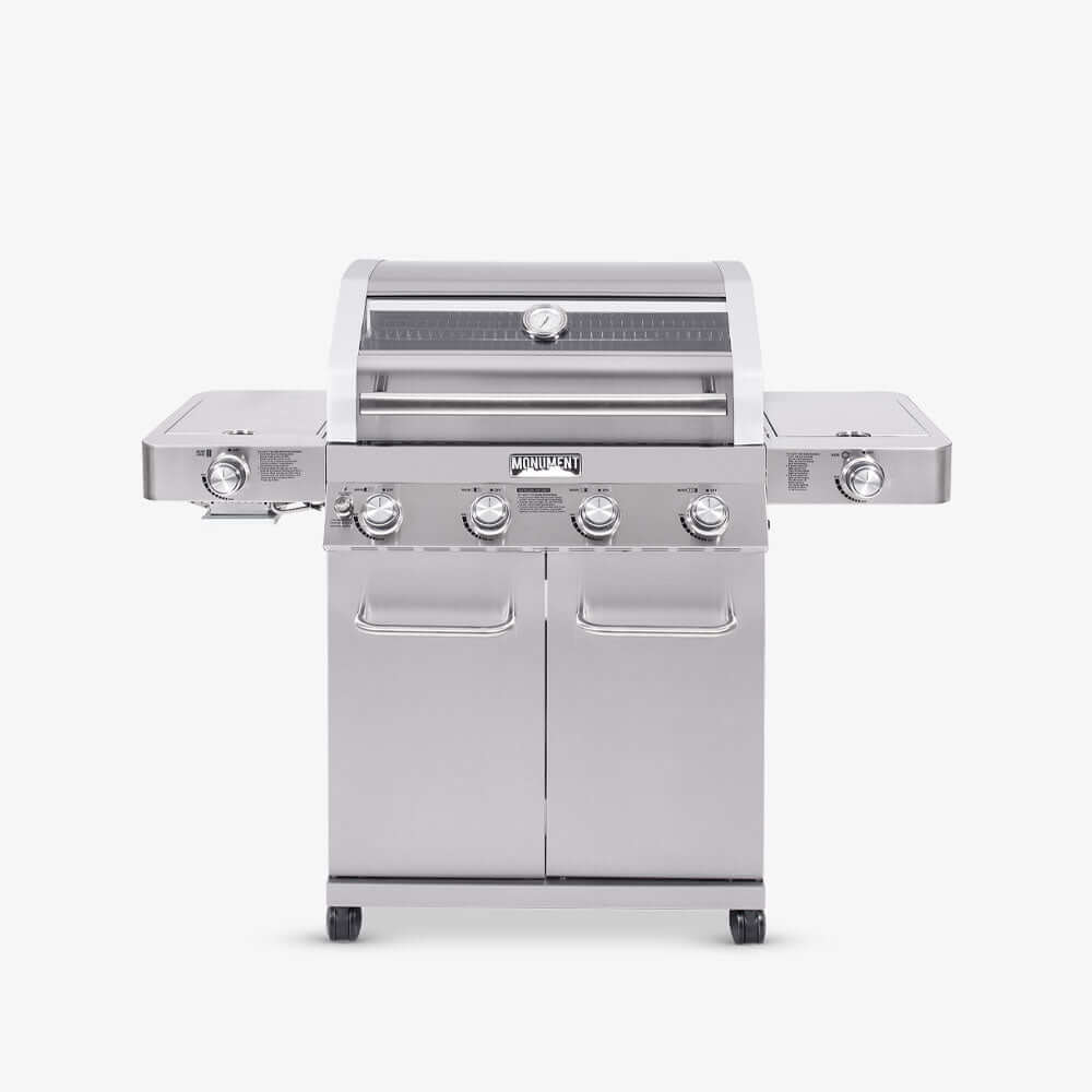 Monument Grills Larger 4+2 Burner Propane Gas Grills Stainless Steel Cabinet Style with Clearview® Lid Deal