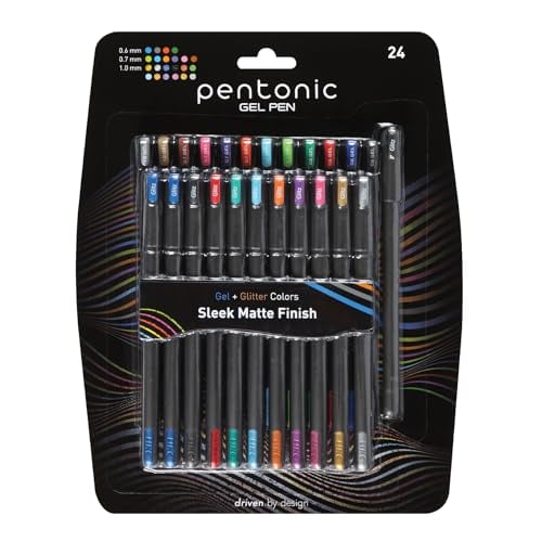 Pentonic Gel Pens, 24 Count, Mixed Pack (12 Assorted Color Pens, 12 Glitter Pens) Deal