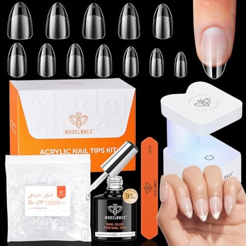 modelones Short Almond Gel Nail Extension Kit w/ 9-in-1 Nail Glue & Mini UV LED Lamp (216-Piece) Deal