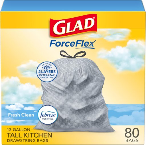 Glad ForceFlex 13-Gallon Tall Kitchen Drawstring Trash Bags 80-Count