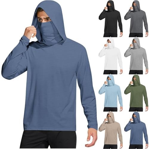 Mens UPF 50+ Sun Hoodie with Mask Long Sleeve Shirts