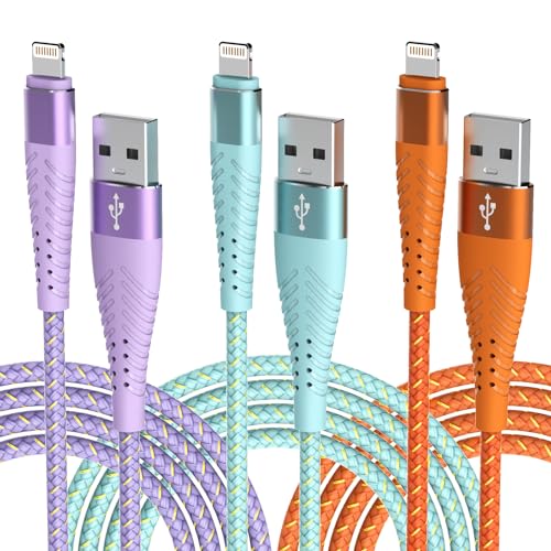 Cuanyeon Apple MFi Certified Nylon Braided Lightning Cable 3-Pack 6'