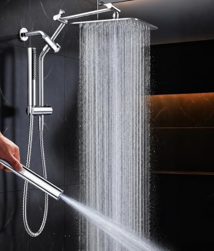 10" Veken Square All Metal Rain Shower Head & Handheld Sprayer Combo w/ Power Jet Deal