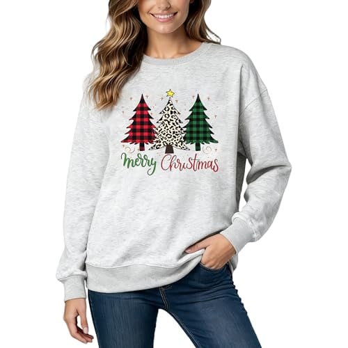 Christmas Sweatshirt for Women with Xmas Tree Graphic Deal