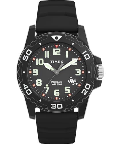 Timex Men's Main Street 42mm Watch - Red Strap Black Dial Black Case Deal
