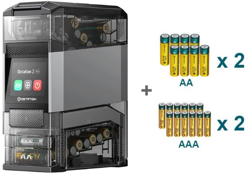 Ostation 2 Series 3-in-1 Smart Battery Hub for AA & AAA Rechargeable Ni-MH & Li-ion Batteries + i3E EOS