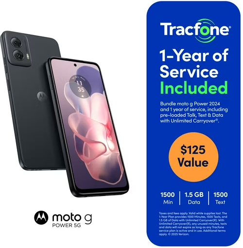 Motorola Moto G Power 2024 5G 128GB Black with 1 Year $125 Service Plan Deal