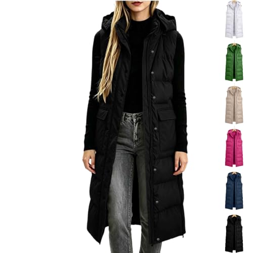 Long Puffer Vest Quilted Zip Up Hooded Vest Deal