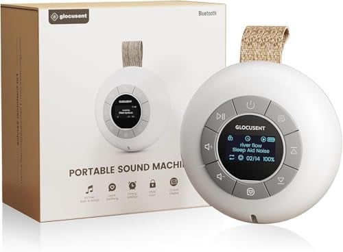 Glocusent Portable White Noise Sound Machine w/ 62 Sounds, 5W Speaker & 30-Hour Battery