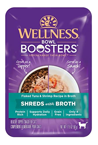 12-Pack 1.75-Oz Wellness Bowl Boosters Wet Cat Topper (Flaked Tuna & Shrimp in Broth)