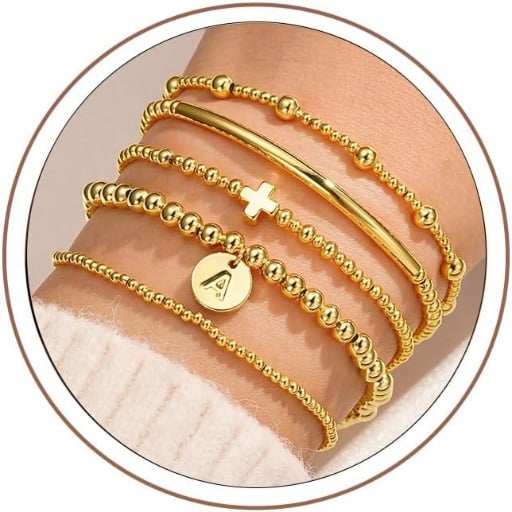 5-Pack Gold Cross Bead Bracelets Sets Deal