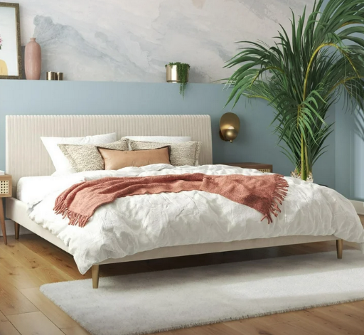 Mr. Kate Daphne Upholstered Bed with Vertical Channel Tufted Headboard King Light Gray Velvet