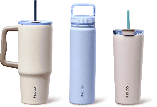 Carote 3-Piece Insulated Stainless Steel Water Bottle and Tumbler Set with Straw/Handle (34oz & 32oz*2)