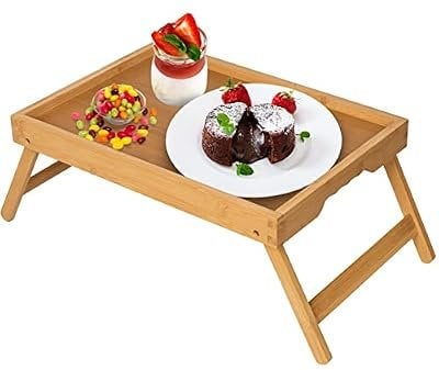 Bamboo Bed Tray Table with Folding Legs, Medium