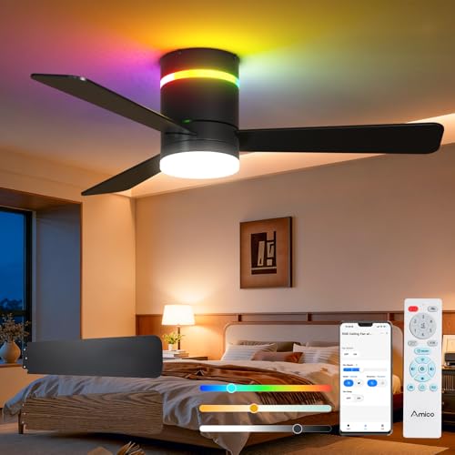 Amico 42" RGB LED Flush Mount Ceiling Fan w/ App & Remote Control Deal