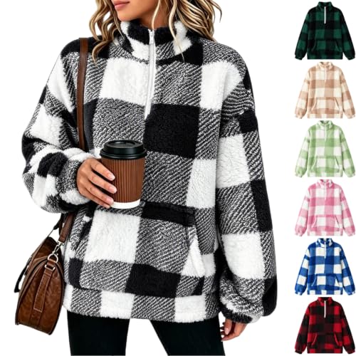 Plaid Half Zip Kangaroo Pocket Pullover Deal