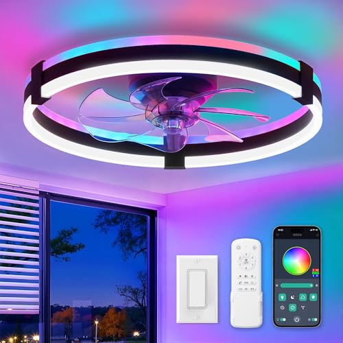 ZMISHIBO 20in RGB Low Profile 6-Speed Ceiling Fan w/ Light