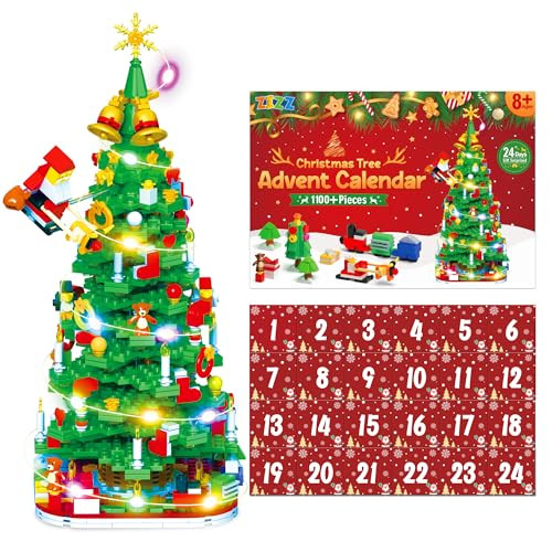 ZIZZ 1100+ Piece Christmas Tree Building Toy Set with LED Light