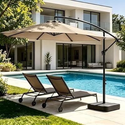 OLILAWN 10FT Cantilever Offset Patio Umbrella with Base Included Deal