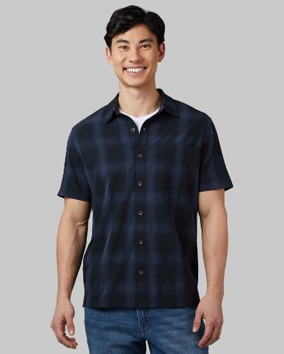 32 Degrees Men's Casual Short Sleeve Plaid Button-up Shirt Deal