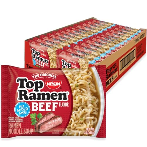 Nissin Top Ramen Noodle Soup Beef 3 Ounce (Pack of 24)