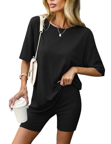 Ekouaer Women's Oversized Short Sleeve Lounge Set w/ Biker Shorts 2-Piece Deal