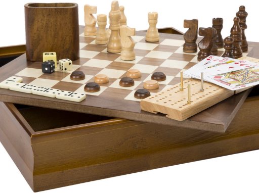 Hey! Play! 7-in-1 Classic Wooden Board Games Set