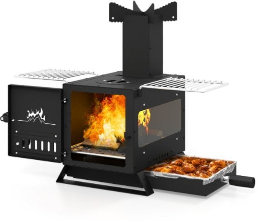 Costway Portable Wood Burning Mini Camp Stove w/ Chimney & 3 Cooking Areas Deal