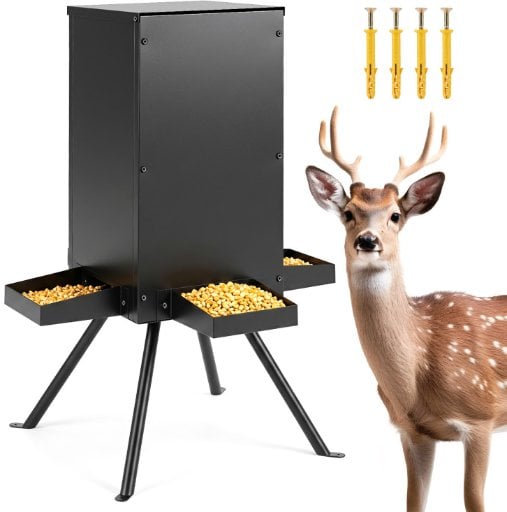 Costway 90lb Gravity Deer Feeder with 4 Feeding Trays and 4-Leg Stand Deal
