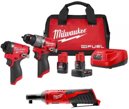 Milwaukee M12 FUEL 12-Volt Li-Ion Brushless Cordless Hammer Drill and Impact Driver Combo Kit (2-Tool) with M12 3/8 in. Ratchet Deal