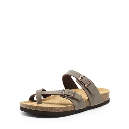 DREAM PAIRS Women's Thong Slide Sandals with Cork Footbed